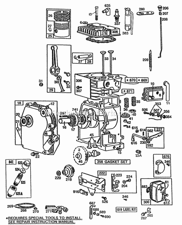 CylinderMufflersPiston Diagram and Parts List for 082432-4070-01  Briggs and Stratton Engine